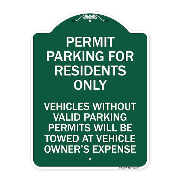 Permit Parking for Residents Vehicles w/o Valid Parking Permits Towe Alum, 18" x 24", GW-1824-23329